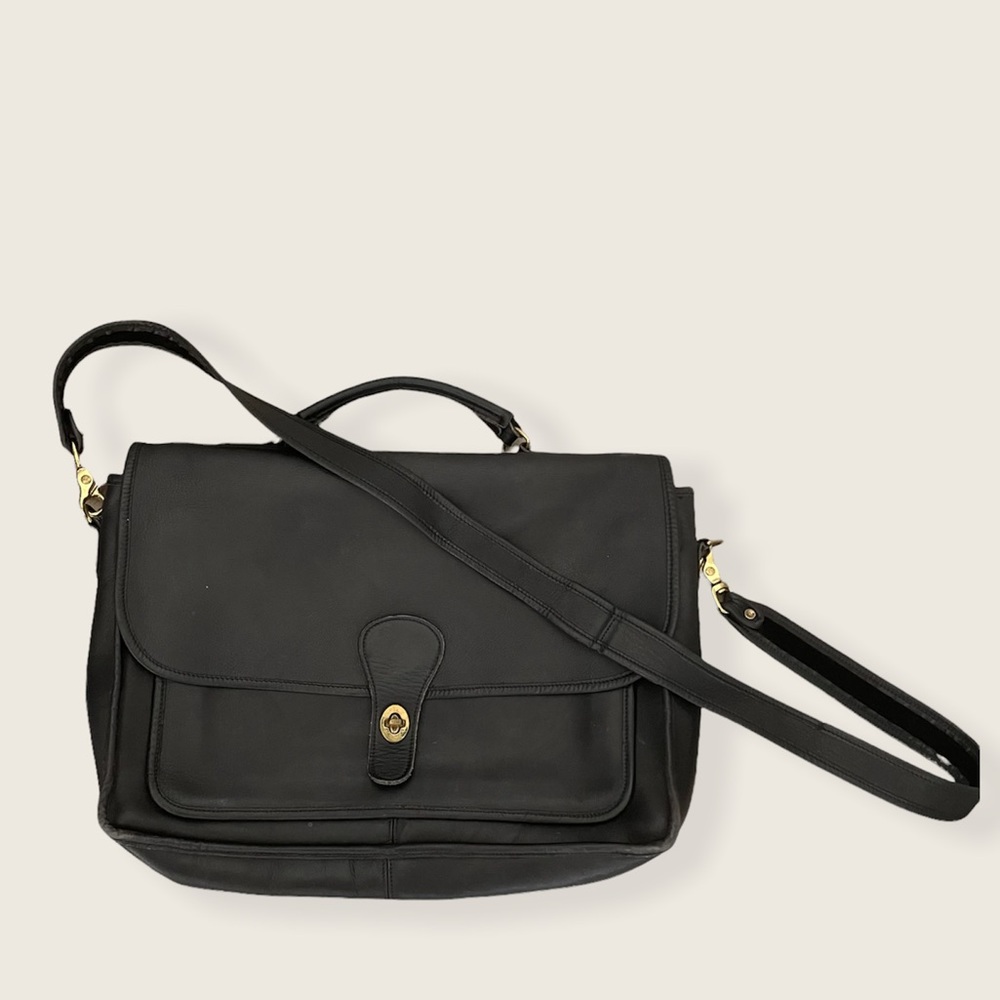COPY - Vintage Laura USA Black Leather and Brass Briefcase Bag